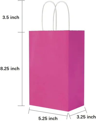 Miniatura 5 de Oikss Cada paquete de 50 bolsas pequeñas de papel kraft amarillo y fucsia con asas a granel
