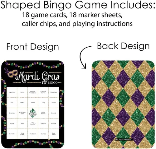 Miniatura 3 de Big Dot of Happiness Mardi Gras - Tarjetas de bingo y marcadores de bar - Juego de bingo para fiesta de máscaras, juego de 18