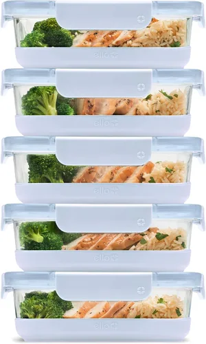 Ello Duraglass 3.4 tazas Juego de preparación de comidas 10 piezas, juego de 5 paquetes - Envase de almacenamiento de alimentos de vidrio con tapa