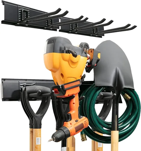 Miniatura 11 de TIDYME Organizador de herramientas de garaje para montaje en pared, 48 pulgadas, estante de almacenamiento resistente con ganchos ajustables