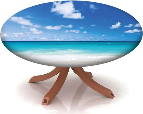 Miniatura 21 de Mantel con patrón de playa, borde elástico, impermeable, lavable, para uso en interiores y exteriores, patio, turquesa aguamarina, para mesas