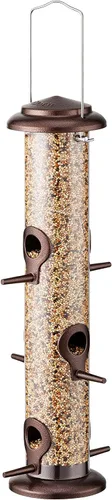 Miniatura 12 de iBorn - Comedero de metal para pájaros colgante, comederos para aves silvestres para mezclas de semillas, resistente, acabado metálico completo, 2