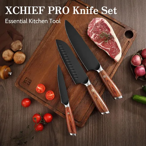 Miniatura 2 de Juego de cuchillos de cocina, 3 piezas japoneses de acero inoxidable de alto carbono, cuchillos de cocina de chef profesional ultra afilados Santoku