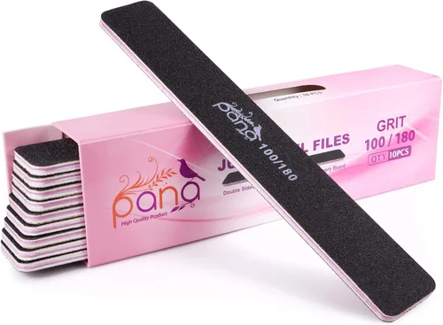 PANA - 10 limas de uñas profesionales de doble cara de tamaño gigante, color negro, grano 100/180, lima de inmersión de uñas, manicura y pedicura,