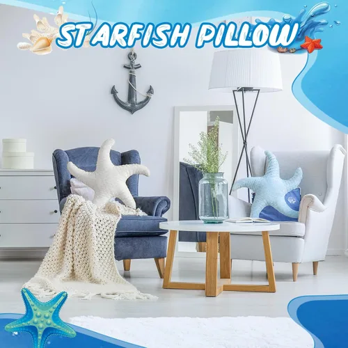 Miniatura 4 de Tatuo 2 almohadas de playa bonitas con forma de pez de estrella de mar de 22 pulgadas, almohadas de felpa con forma de estrella de playa, decoración