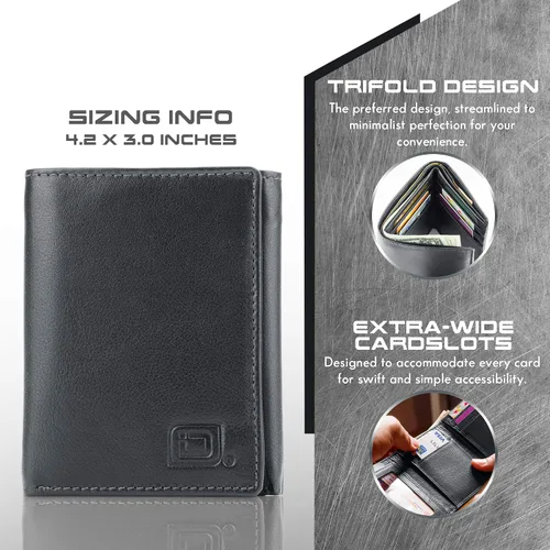 Miniatura 5 de Billetera triple de 8 compartimientos bloqueadora de RFID con espacio para identificación - Cuero auténtico - Billeteras bloqueadoras de RFID