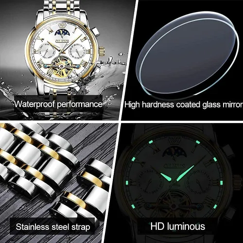 Miniatura 6 de OLEVS reloj mecánico automático, reloj de cuerda automático de lujo para hombre a prueba de agua, acero inoxidable.