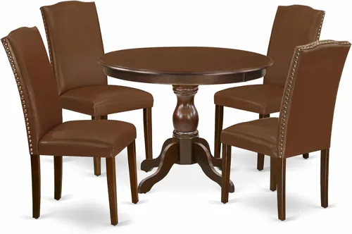 Miniatura 16 de East West Furniture HBEN3-LWH-06 - Juego de mesa de comedor de 3 piezas que contiene una mesa de comedor redonda con pedestal y 2 sillas Parsons