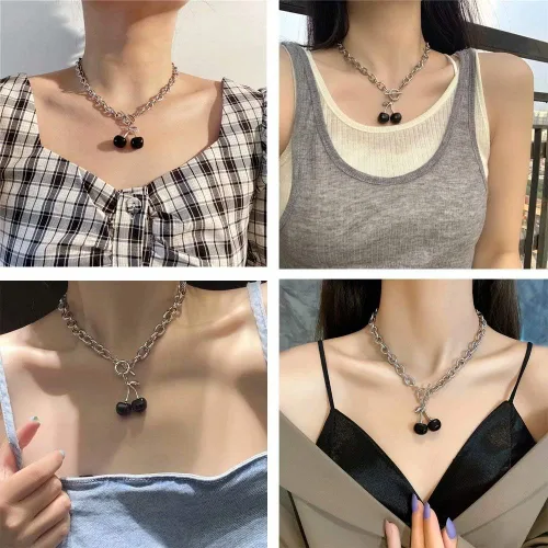 Miniatura 3 de MUGEER BTY Collar de gargantilla con cadena de corazón, collar de gargantilla punk ajustable a la moda para niñas y mujeres