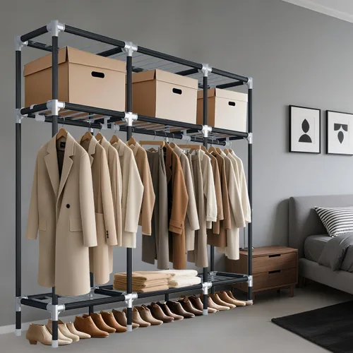 Miniatura 3 de Armario portátil para colgar ropa, 67 x 17.7 x 63 pulgadas, armario cubierto con conectores de acero aleado, cubierta no tejida, gran capacidad