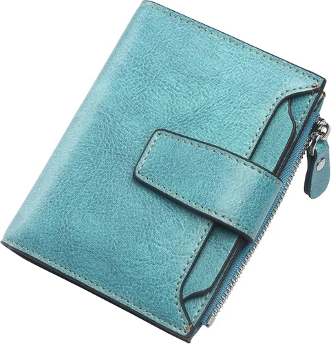 Miniatura 28 de Lavemi Pequeña cartera compacta para mujer, con bloqueo RFID, de piel auténtica, plegable, con ventanas de identificación