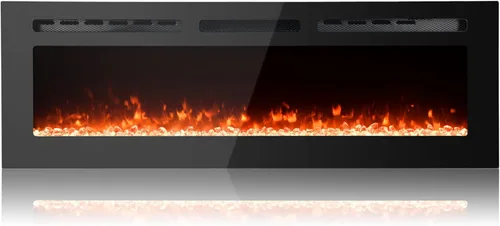 Chimenea eléctrica independiente de 50 pulgadas, 12 colores de llama, potencia y temperatura ajustable, control remoto