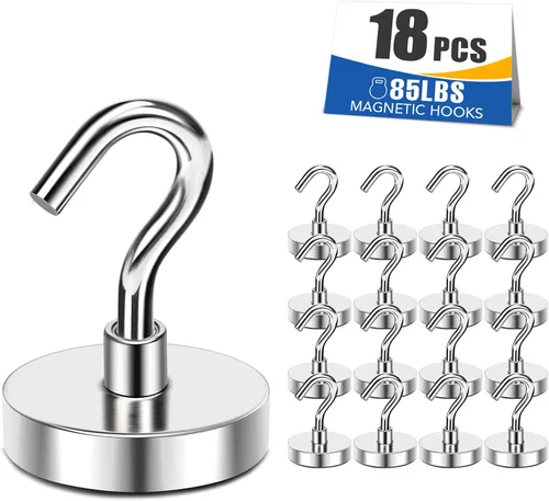 Miniatura 9 de MIKEDE Ganchos Magnéticos, 30 Libras+ Imanes de Tierra Negros de Servicio Pesado con Gancho para Refrigerador, Ganchos Magnéticos de Crucero
