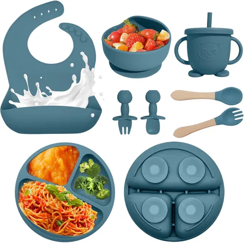 Miniatura 10 de Suministros de destete dirigido por el bebé, juego de alimentación de silicona de 17 piezas sin BPA, utensilios esenciales para comer para bebés