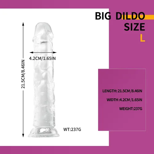 Miniatura 2 de Consolador realista, consolador de cristal de 8.5 pulgadas con base de ventosa fuerte, juego manos libres, material seguro para el cuerpo y juguetes