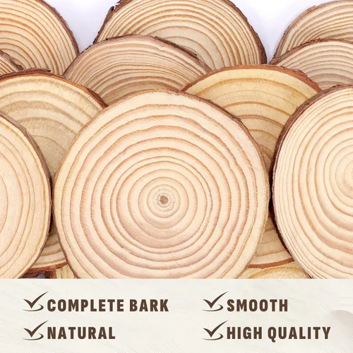 Miniatura 5 de FUMILE Rebanadas de madera natural sin terminar de 3.5-4 pulgadas, 10 piezas de discos redondos de madera con corteza de árbol, rondas de madera