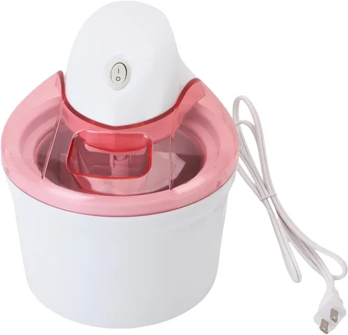 TOPINCN Máquina de helados eléctrica para congelar yogur, máquina automática de helados para la cocina del hogar, color blanco rosáceo, 40.6 fl oz