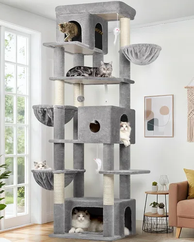 Miniatura 9 de Globlazer Árbol grande para gatos, torre de escalada de varios niveles de 80 pulgadas de alto, condominios para gatos, torre rascador para Gris