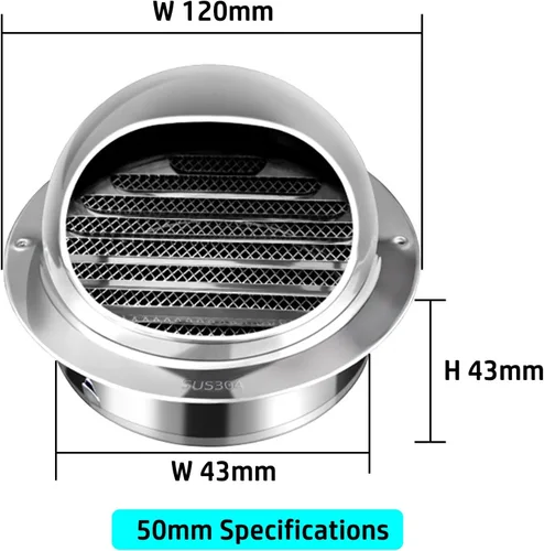 Miniatura 2 de Salida de ventilación de pared de 4, 6, 8, 10, 12 pulgadas, cubierta de ventilación de aire 304, extractor externo con nariz de acero inoxidable