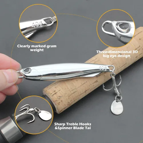Miniatura 3 de Plantillas de pesca de metal, cucharas de pesca de metal, cebo de hoja giratoria, cuchara de jigging de fundición larga, señuelo vertical duro VIB