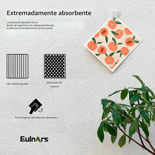 Miniatura 4 de Eulnars - Paños de cocina suecos, 8 unidades, toallas de papel reutilizables con clips, toallas de cocina suecas sin rayar, paños de esponja