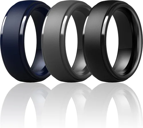 Miniatura 66 de ThunderFit Anillos de boda de silicona para hombre, 0.394 in de ancho y 0.098 in de grosor, paquete múltiple de variedad 1-7