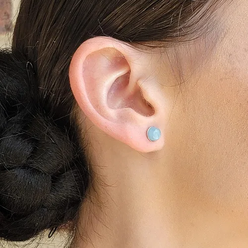 Miniatura 91 de Pendientes naturales de 0.236 in con chapado en oro blanco sobre plata de ley, bisel cabujón de piedras preciosas regalo de joyería para ella
