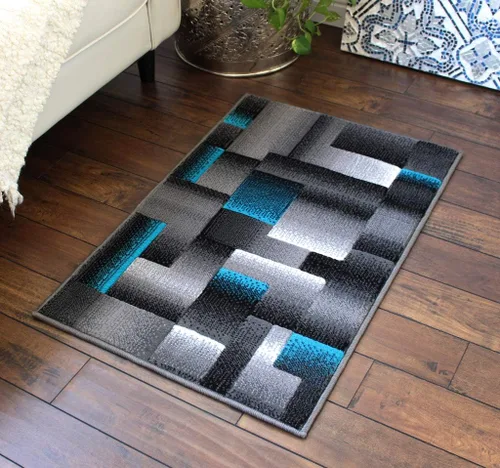 Miniatura 18 de Masada Rugs, Alfombra de Área Moderna Contemporánea, Azul Gris Negro (2 Pies X 3 Pies) Tapete
