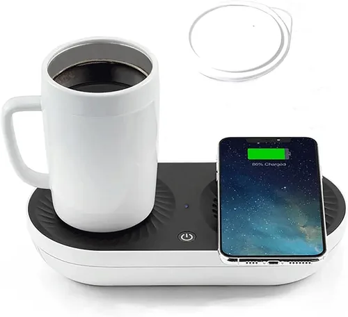 Miniatura 9 de Portavasos para automóvil con enfriador de bebidas, calentador inteligente de tazas, soporte para vasos 2 en 1 para automóvil (blanco con dorado)