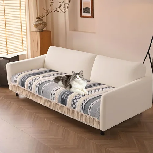 Miniatura 38 de VClife Funda de Sofá Boho de Algodón y Lino con Mechones y Borlas, Funda de Sofá para Perros para Sofá de 2 Cojines, Funda de Sofá Antideslizante
