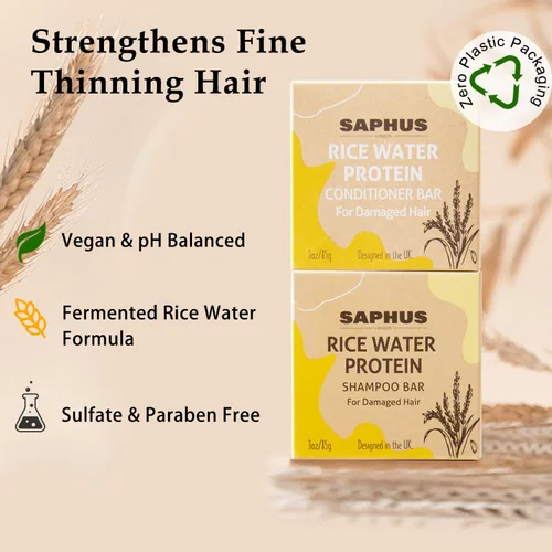 Miniatura 2 de Barra de champú de agua de arroz y acondicionador de argán – Dúo fortalecedor y nutritivo para el cuidado del cabello fino o débil – Barras sólidas