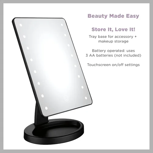 Miniatura 2 de Conair Espejo de maquillaje iluminado, espejo de tocador LED con base de almacenamiento, funciona con pilas en negro