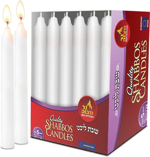 Ner Mitzvah Velas blancas clásicas de Shabat, mesas de cena, restaurantes, ceremonias y emergencias, 5 horas de tiempo de combustión, (paquete de