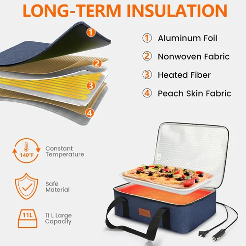 Miniatura 7 de Calentador de Alimentos Eléctrico Portátil para Cazuela - Bolsa de Almuerzo Grande con Calefacción para Coche y Camión, 12V/24V/110V, Termo
