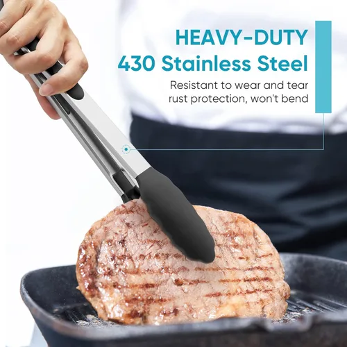 Miniatura 2 de Pinzas de cocina resistentes al calor de 600 ℉ para cocinar con puntas de silicona, pinzas de cocina de acero inoxidable de 12 pulgadas con bloqueo