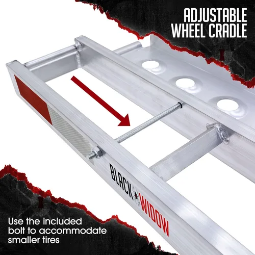 Miniatura 3 de Black Widow Portamotocicleta con enganche y rampa extra larga de 6 pies, aluminio ligero, capacidad de 400 lb. Incluye anti-traqueteo. Compatible