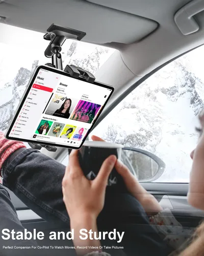 Miniatura 4 de Soporte para tablet para visera solar de automóvil, brazo mágico de metal, soporte de tableta ajustable de 360° con abrazadera ultra estable