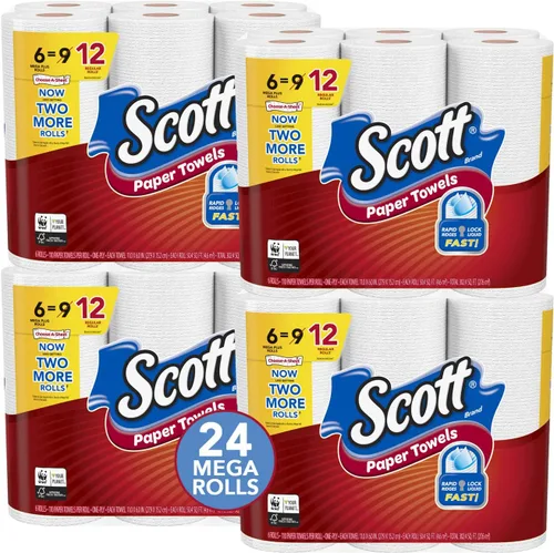 Miniatura 12 de Scott Toallas de papel, elige una hoja: 6 megarrollos = 11 rollos regulares (102 hojas por rollo)
