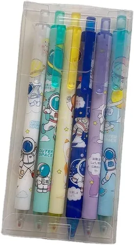 Paquete de 6 bolígrafos de gel de tinta negra Kawaii, retráctiles y de secado rápido, suministros escolares estacionarios para la vuelta a la