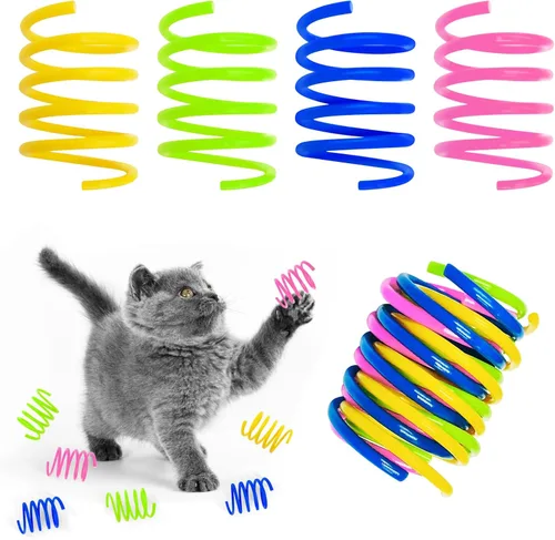 Paquete de 60 resortes de plástico para gatos, juguetes para gatos de interior, juguetes para matar, morder, cazar, tnteractive (4 colores)