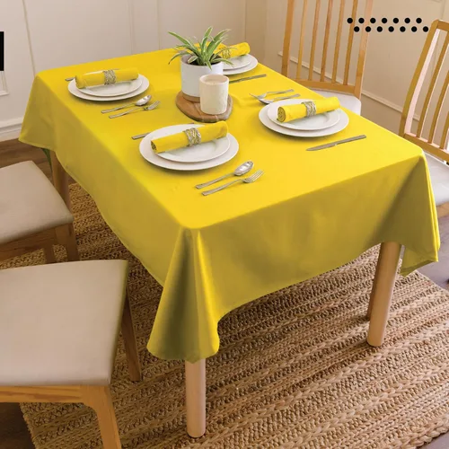 Miniatura 2 de Encasa XO Mantel rectangular de lona de algodón de 56 x 72 pulgadas, lavable a máquina, mantel amarillo Sunbeam para comedor en interiores y Rayo