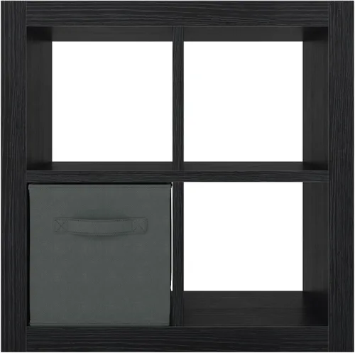Miniatura 9 de furtble Estantería con contenedor de almacenamiento, organizador de almacenamiento de 4 cubos, estantería abierta de madera moderna, estante de Negro