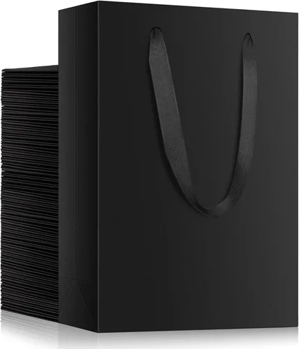 EUSOAR Bolsas pequeñas negras para envolver regalo, paquete de 50 bolsas de compras de 5.9 x 2.3 x 7.8 pulgadas con asas a granel, bolsas de Negro