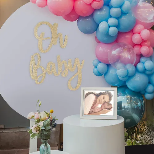 Miniatura 4 de Letrero de OH BABY (madera/dorado) para fiesta de baby shower, decoración de revelación de género para niño y niña, anuncios de bebé, fiesta