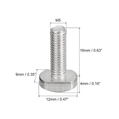 Miniatura 2 de uxcell Pernos de ranura en T, 20 piezas M5x16mm ranura en T Pernos deslizantes Pernos deslizantes 304 Tornillos en forma de T de acero inoxidable
