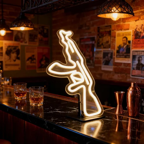 Miniatura 3 de Letrero de neón AK47Gun, arte de pared LED en forma de pistola, luz de neón LED alimentada por USB para decoración de pared en cueva de hombre, sala