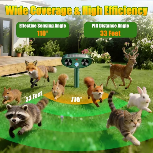 Miniatura 3 de Repelente de animales ultrasónico solar mejorado 2026 Repelente de animales para exteriores con sensor de movimiento, luz flash, repelente