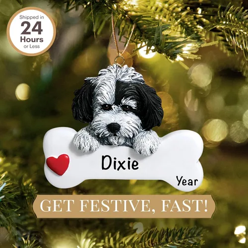 Miniatura 2 de Adorno personalizado de hueso de perro habanés 2025 Personalización gratuita 24 horas Adornos de la Primera Navidad del cachorro grabados