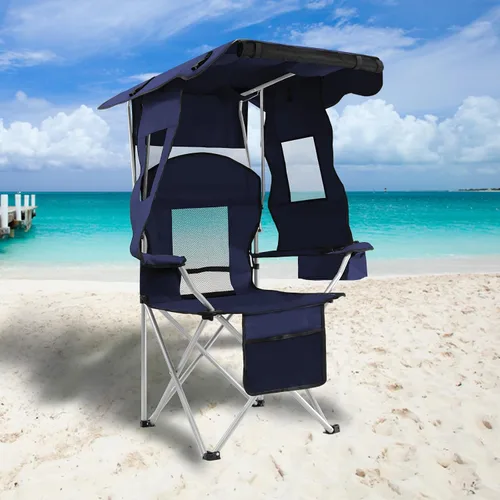 Sillas de camping con toldo, silla de césped portátil cuádruple para adultos, silla reclinable plegable con portavasos para eventos al aire libre y