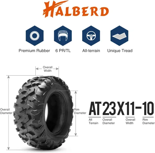 Miniatura 4 de HALBERD 6PLY Neumáticos ATV 23x11-10, Neumáticos Todo Terreno 23x11x10 para Arena ATV UTV Fuera de Camino Profundidad de Banda de Rodadura de 15mm